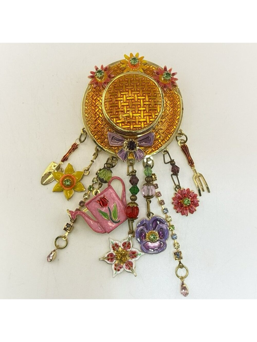 Lunch At The Ritz Brooch LATR 2GO Garden Hat Flower Charms Sun Hat Vintage
